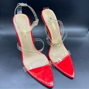 FASHION NOVA MINNY Open Toe Heel RED clear Straps Stiletto sexy promiscuous girl